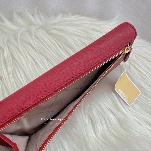 NWT Michael Kors MK Jet Set Saffiano Leather Flat Large Long Wallet Scarlet Red - Picture 6 of 6